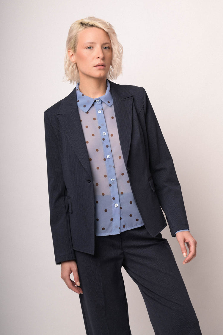 Blazer basic monopetto misto cotone blu