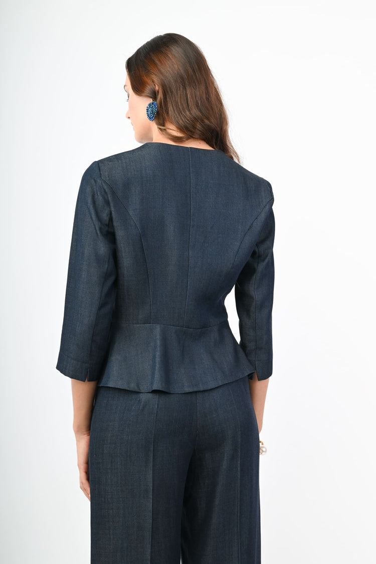 Giacca effetto denim con bottoni gioiello