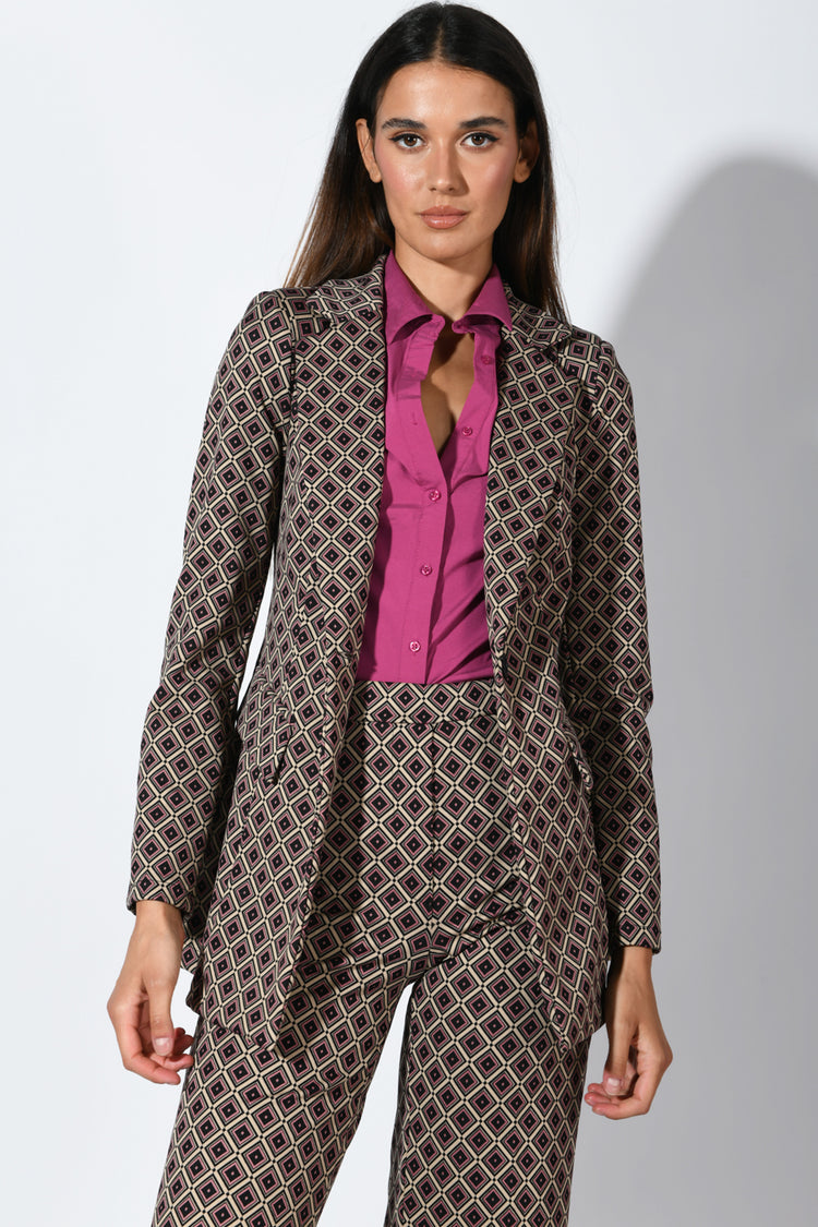 Blazer monopetto a stampa geometrica