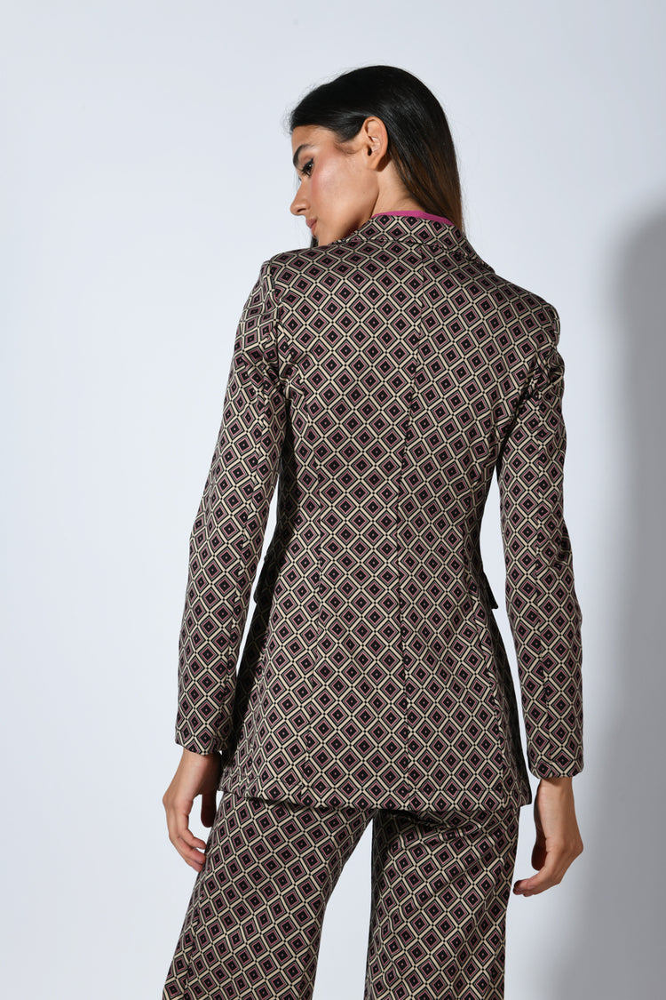 Blazer monopetto a stampa geometrica
