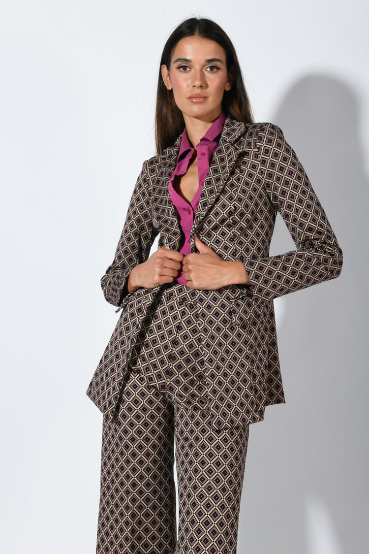Blazer monopetto a stampa geometrica