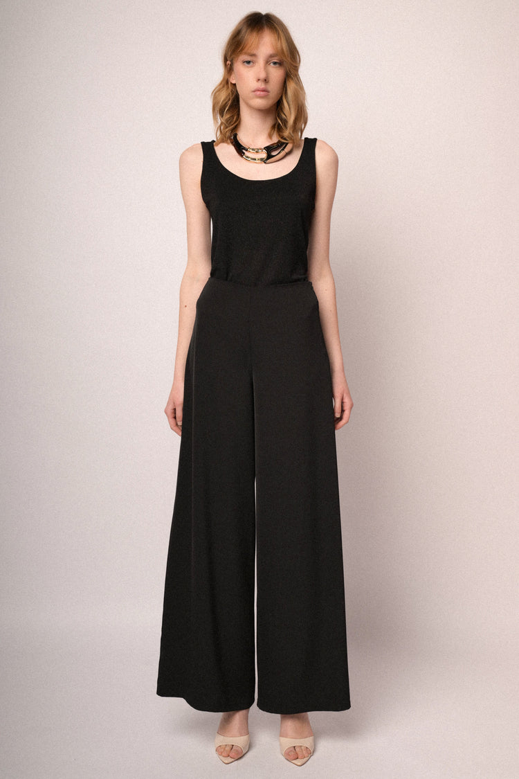 Pantaloni palazzo in crêpe fluido nero