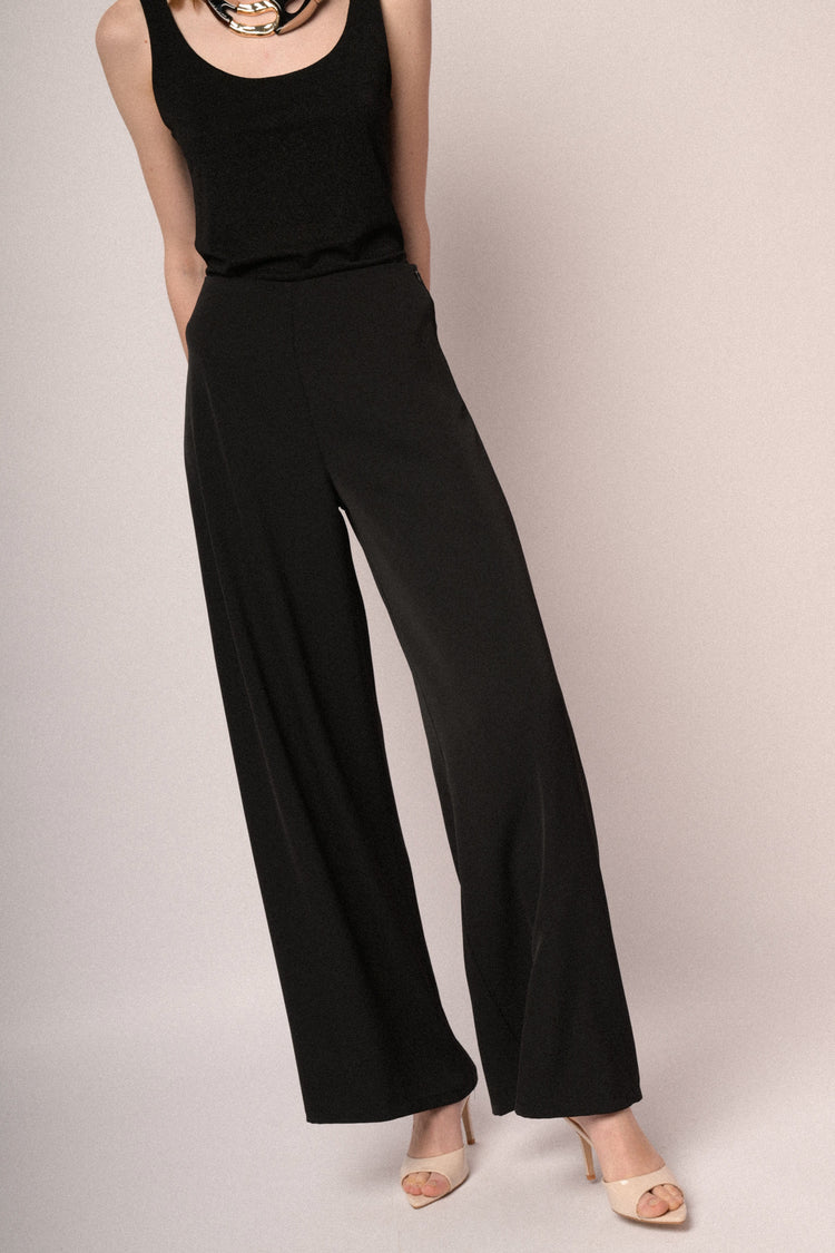 Pantaloni palazzo in crêpe fluido nero