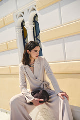 Blazer a portafoglio con cintura laterale beige