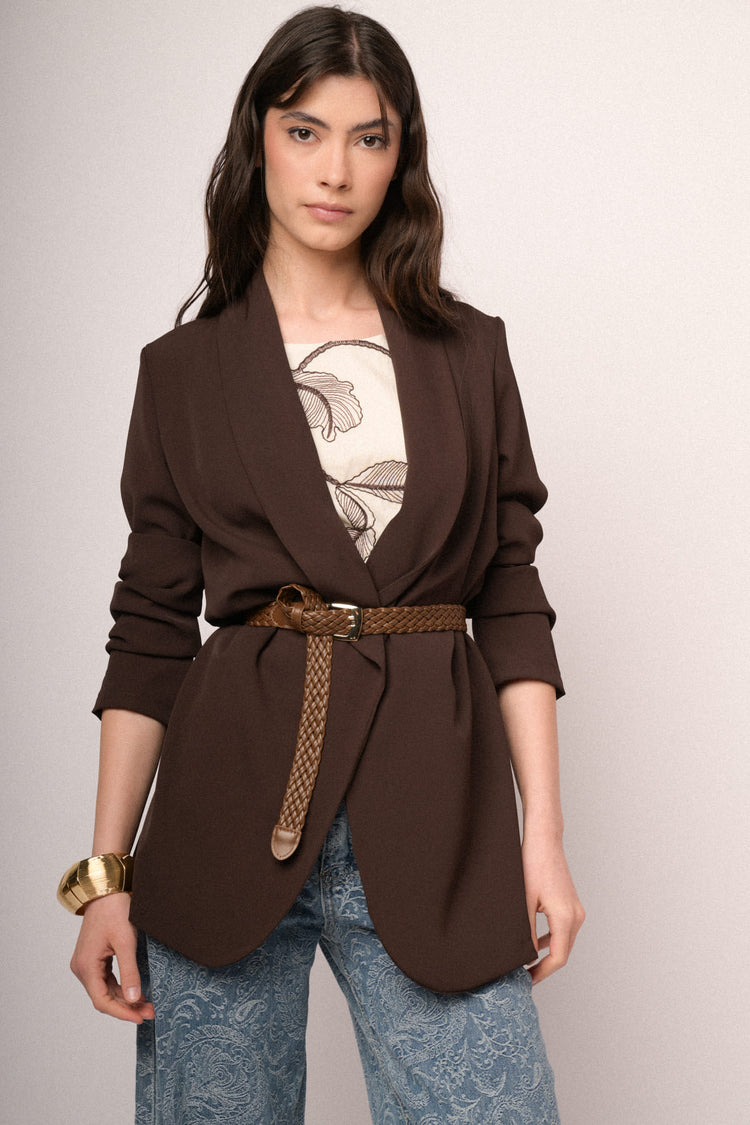 Blazer con maniche crop arricciate testa di moro