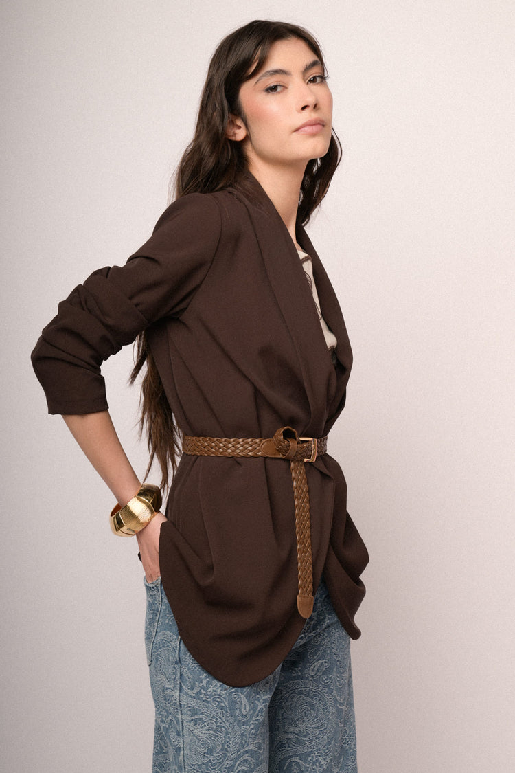 Blazer con maniche crop arricciate testa di moro