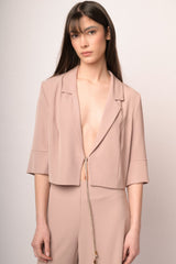 Blazer crop con laccetti in strass rosa