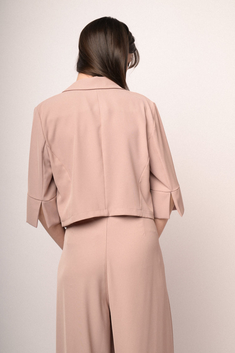 Blazer crop con laccetti in strass rosa