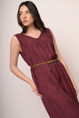 Tuta in jacquard foliage bordeaux con cintura