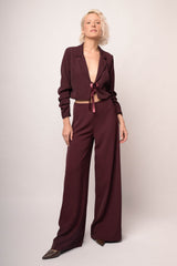 Pantaloni palazzo in tessuto stretch bordeaux