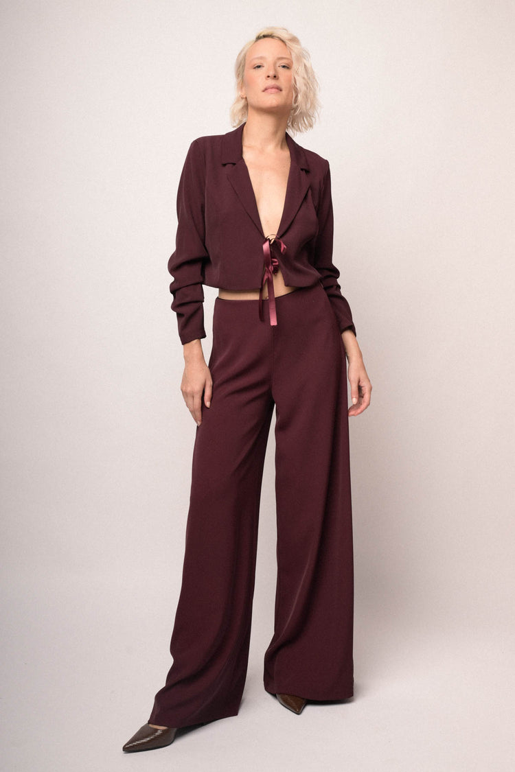 Pantaloni palazzo in tessuto stretch bordeaux