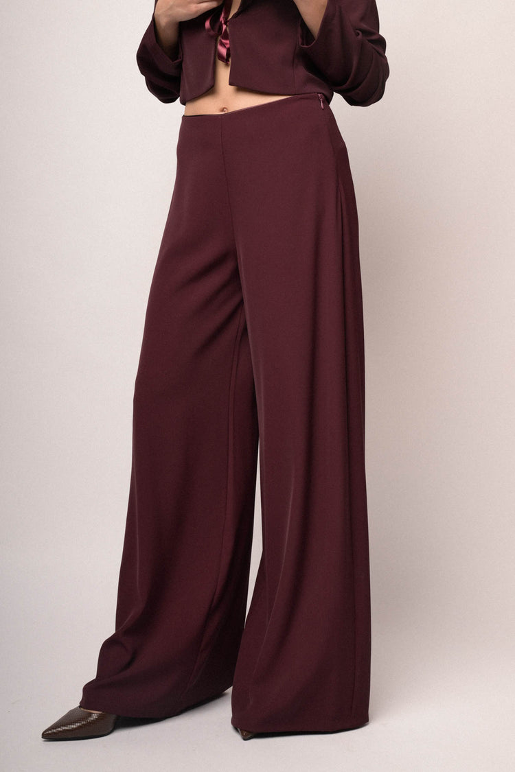 Pantaloni palazzo in tessuto stretch bordeaux
