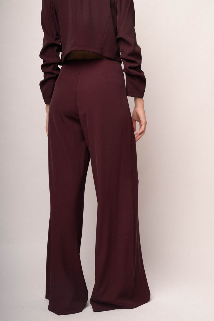 Pantaloni palazzo in tessuto stretch bordeaux