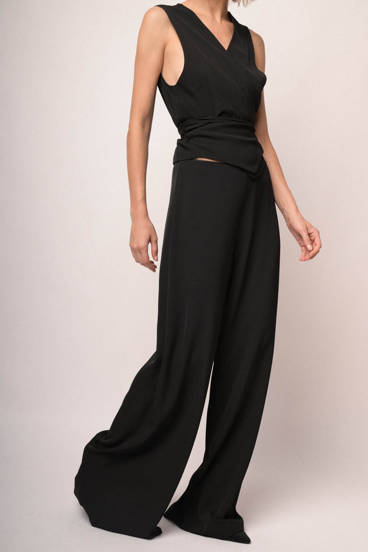 Pantaloni palazzo in tessuto stretch nero