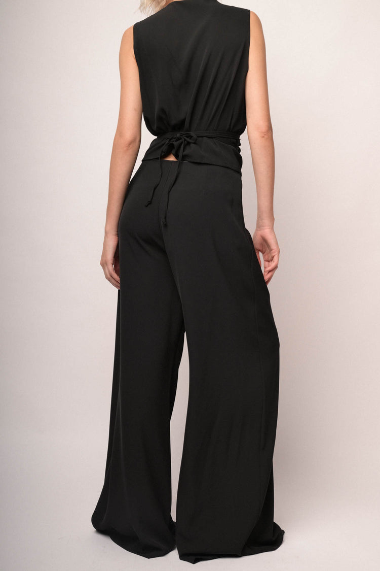 Pantaloni palazzo in tessuto stretch nero