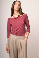 T-shirt in modal rosa con spalle scoperte