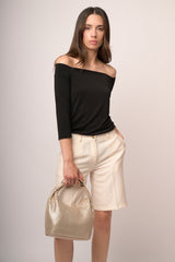 T-shirt in modal nero con spalle scoperte