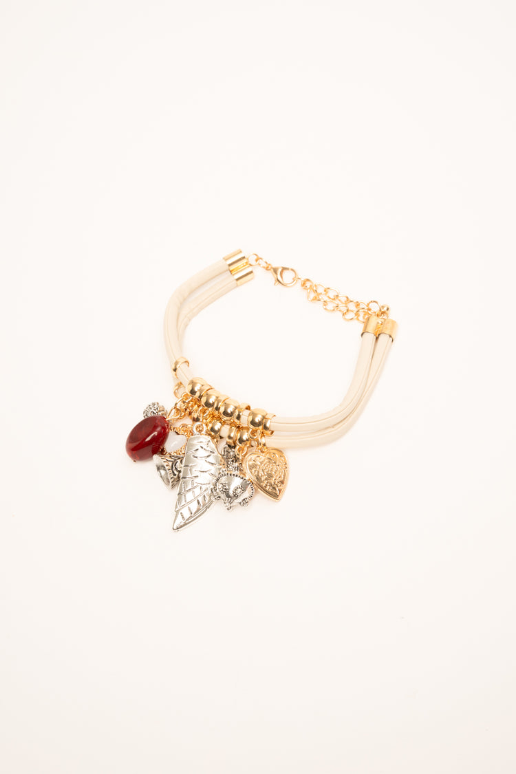 Bracciale beige con ciondoli multicolor