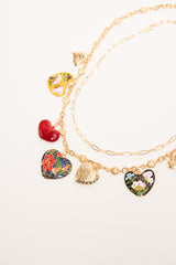 Collana doppia con pendenti a cuore multicolor