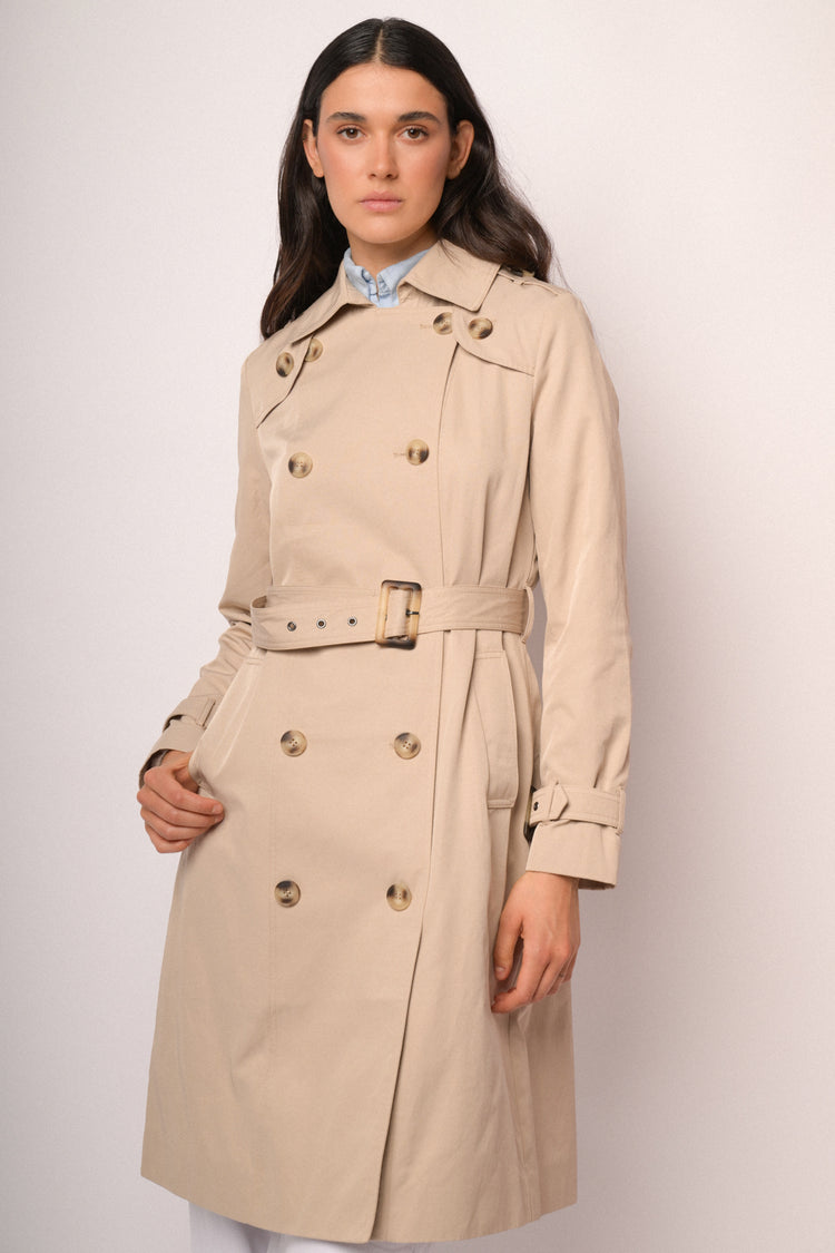 Trench lungo doppiopetto beige