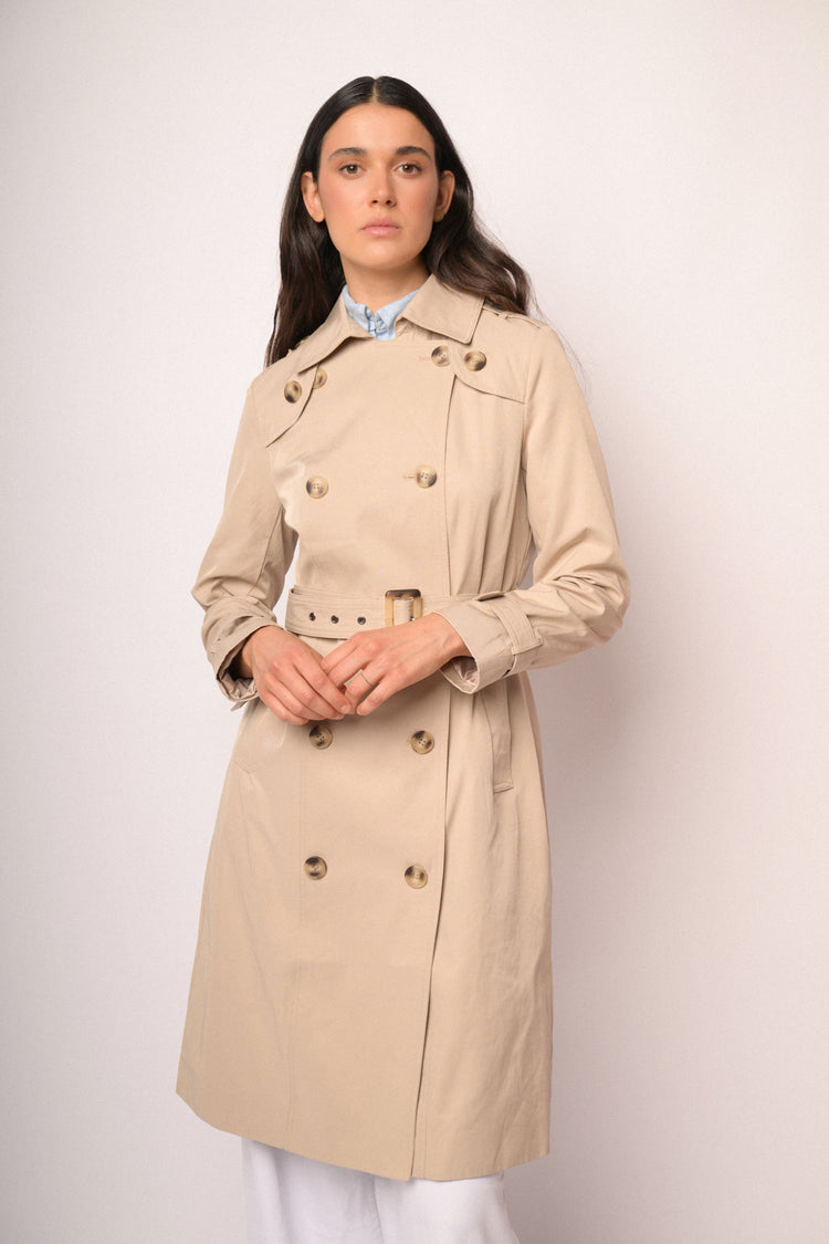 Trench lungo doppiopetto beige