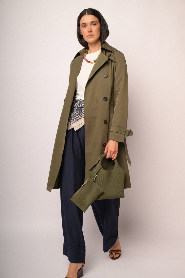 Trench lungo doppiopetto verde