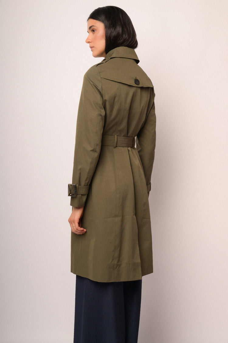 Trench lungo doppiopetto verde