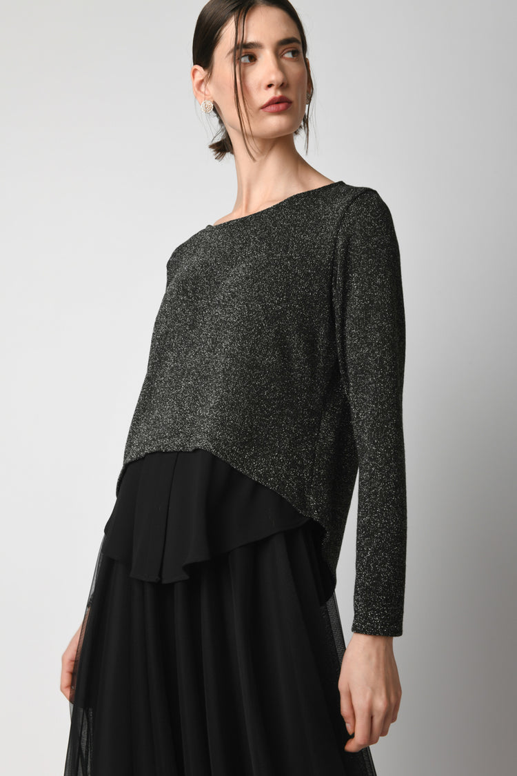 Blusa bi-materiale in lurex