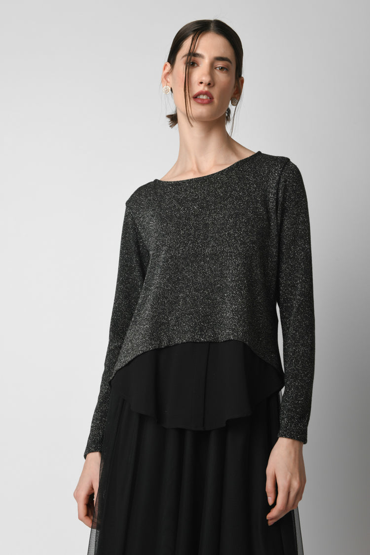 Blusa bi-materiale in lurex