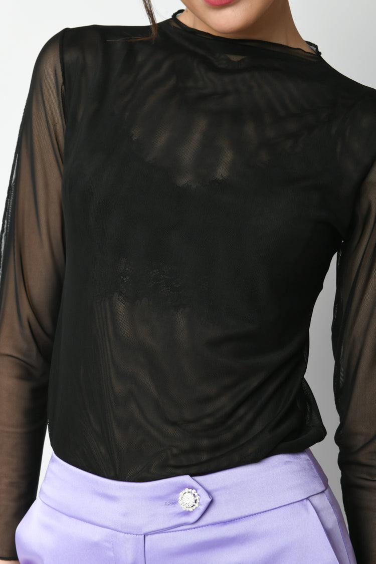 Top a maniche lunghe in tulle