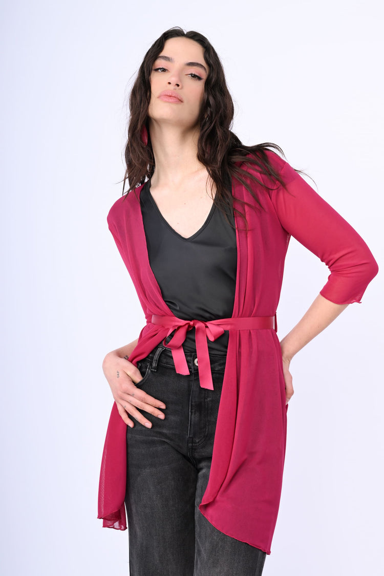 Cardigan in tulle con cintura