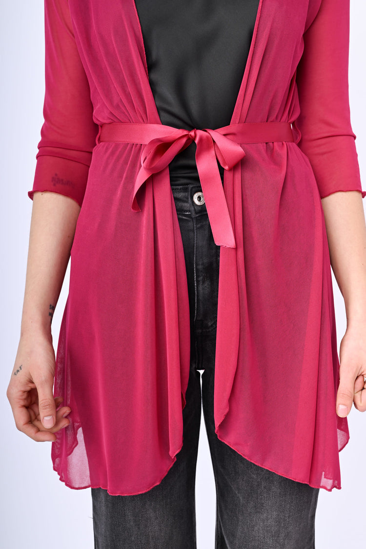 Cardigan in tulle con cintura