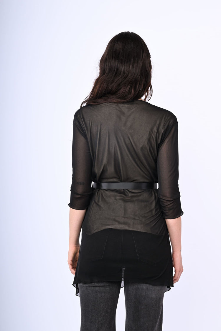 Cardigan in tulle con cintura