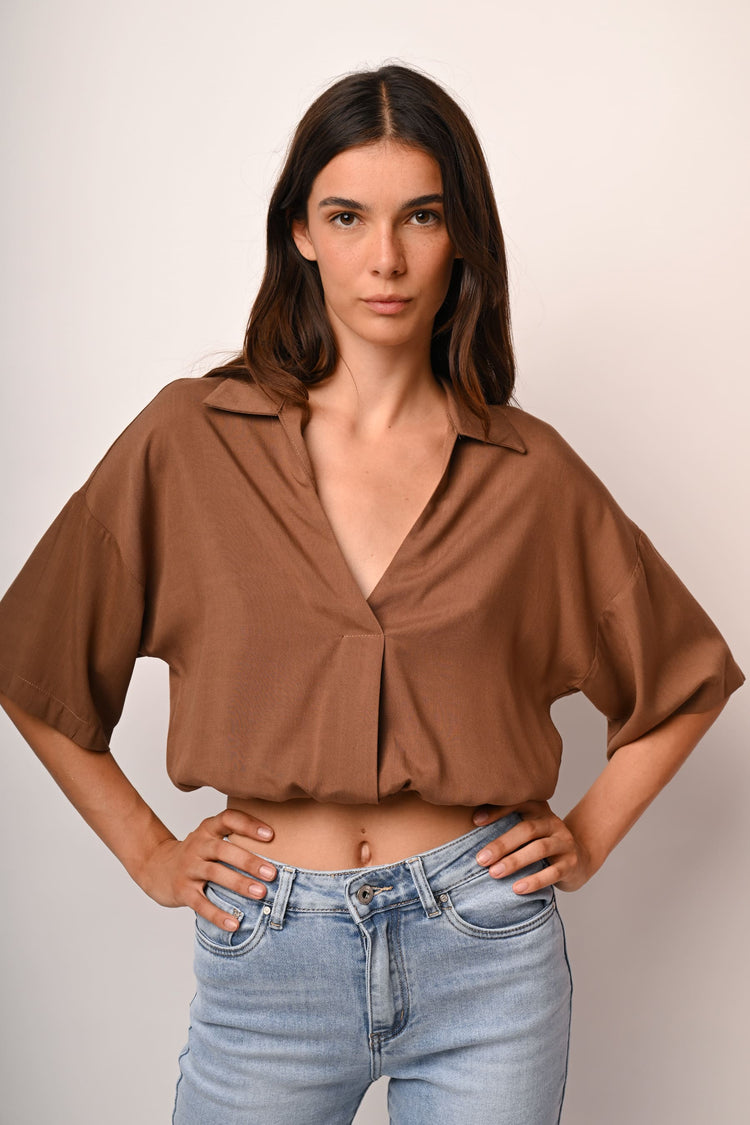 Camicia crop a palloncino