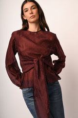 Blusa in mussola con fiocco e strass