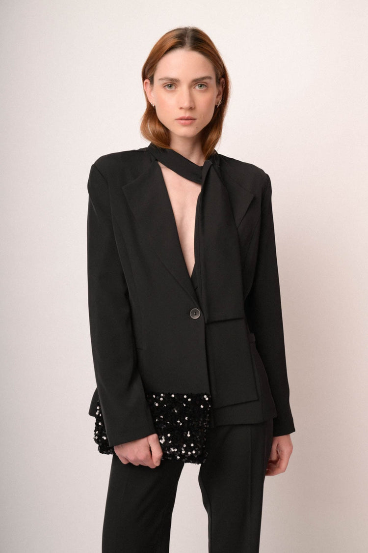 Blazer monopetto nero con fiocco al collo