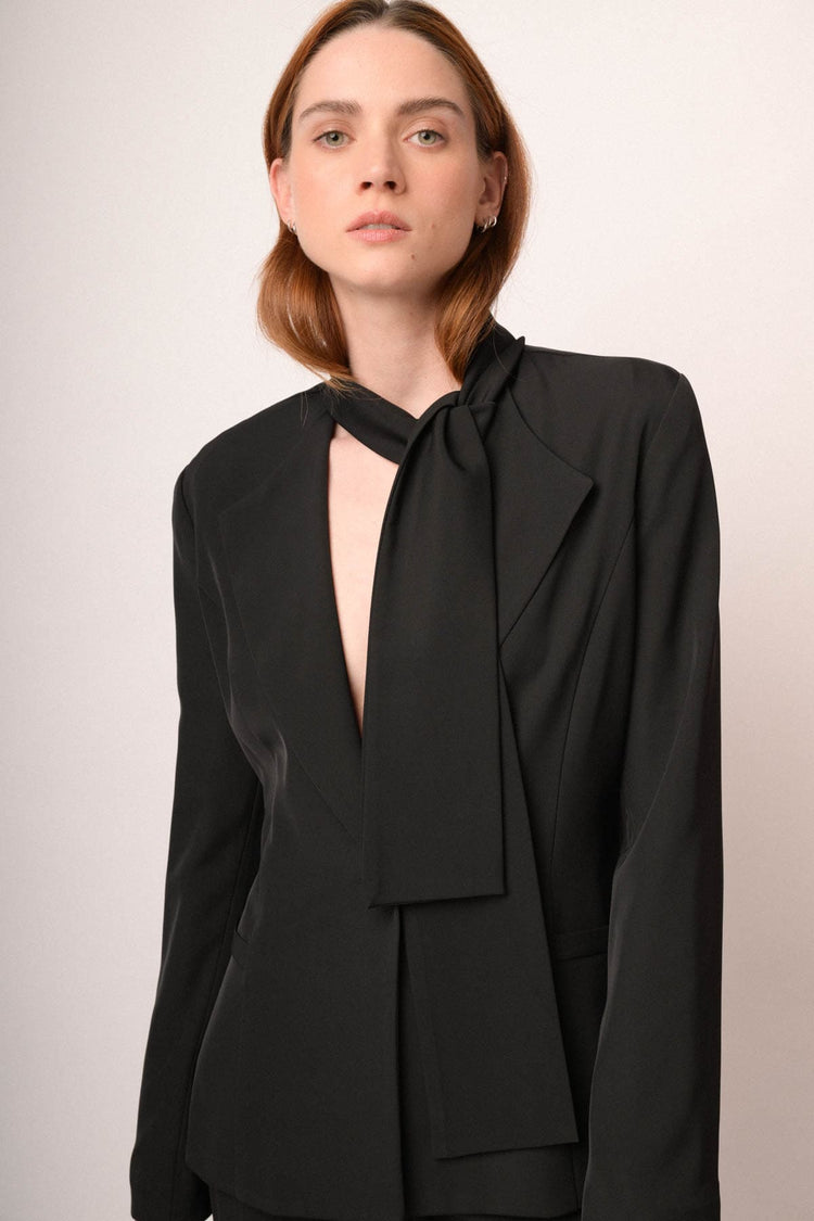 Blazer monopetto nero con fiocco al collo