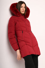 Piumino in nylon trapuntato con cappuccio in faux fur