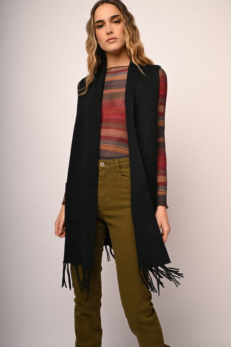 Gilet lungo con frange