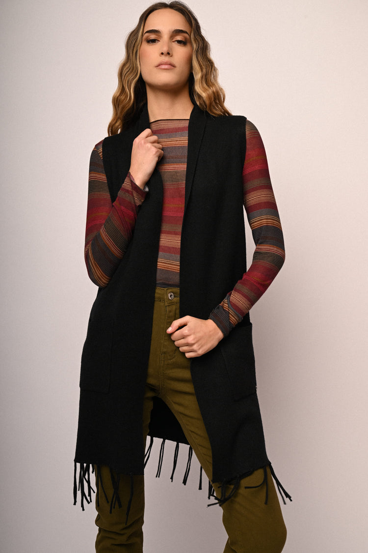 Gilet lungo con frange