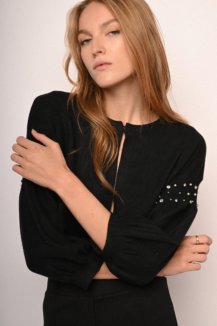 Cardigan con maniche a palloncino e strass