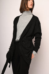 Cardigan lungo con paillettes e cintura