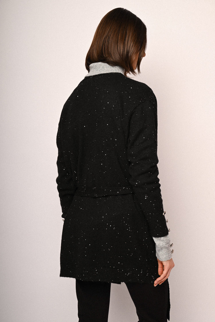 Cardigan lungo con paillettes e cintura