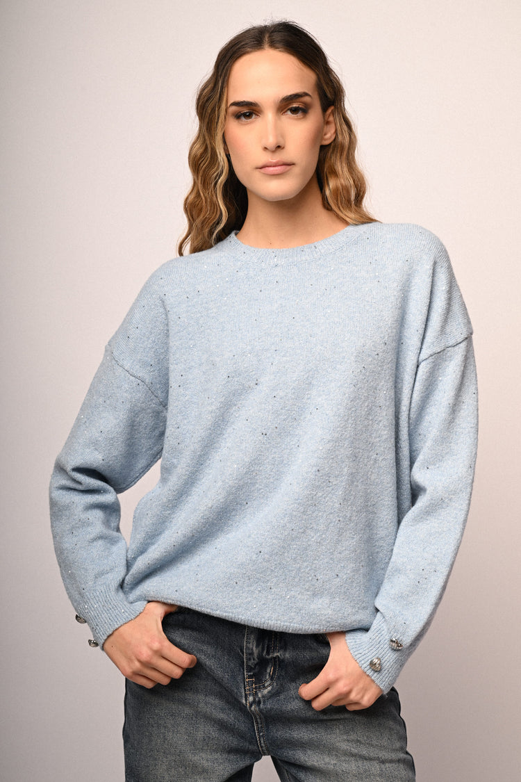 Pull con bottoni a cuore e strass