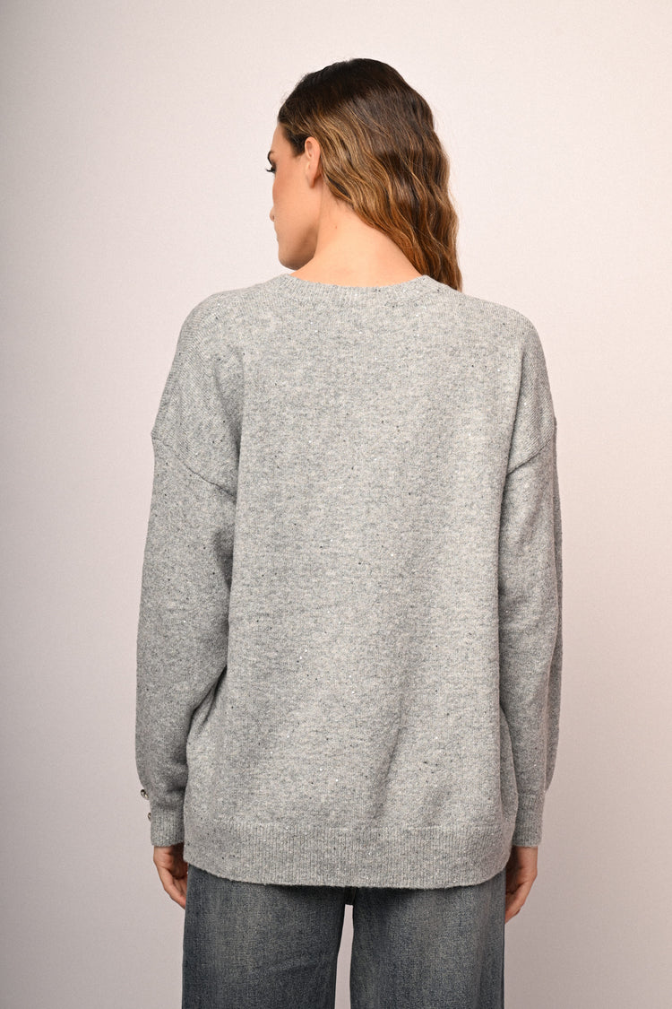 Pull con bottoni a cuore e strass