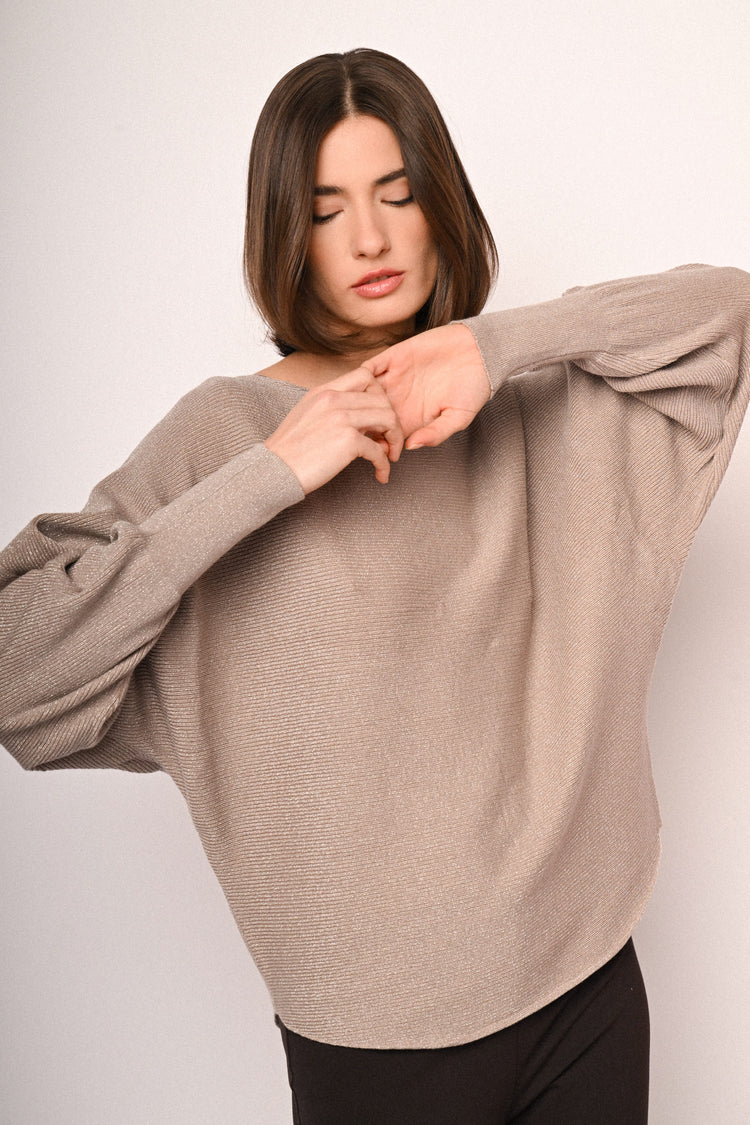 Pull in maglia lurex con maniche a pipistrello