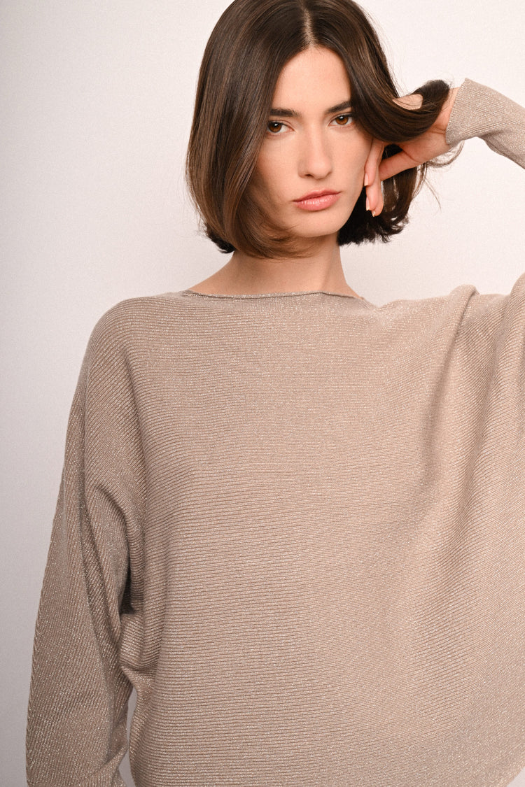 Pull in maglia lurex con maniche a pipistrello
