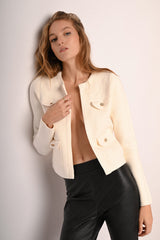 Cardigan con tasche e bottoni gioiello