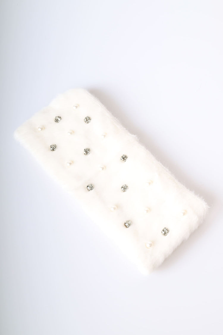 Fascia per capelli in faux fur con strass
