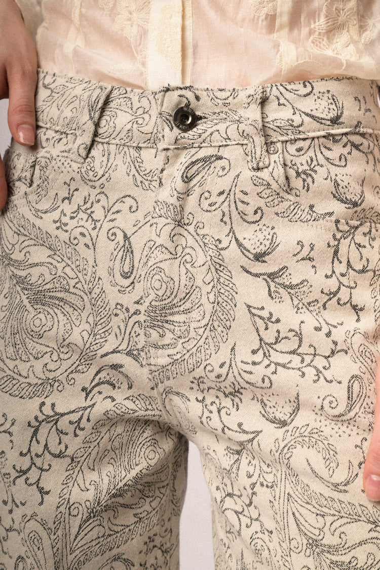 Jeans wide-leg a stampa Paisley avorio